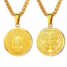 18K Gold et 316L Collier médaille de médaille Benoît en acier inoxydable Collier chrétien bijoux de bijoux pour hommes femmes